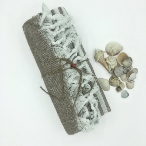 Neutral Cotton Tote w/ Burlap Flower Pin Bag & Peshtemal Travel Set NEW - Picture 6 of 8